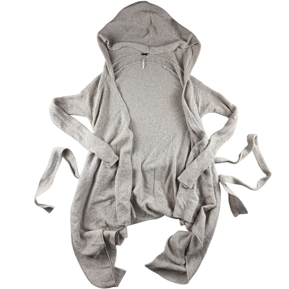 Free People Hooded Cardigan Robe Womens XS Beige Knit Belted top OB437887 0205